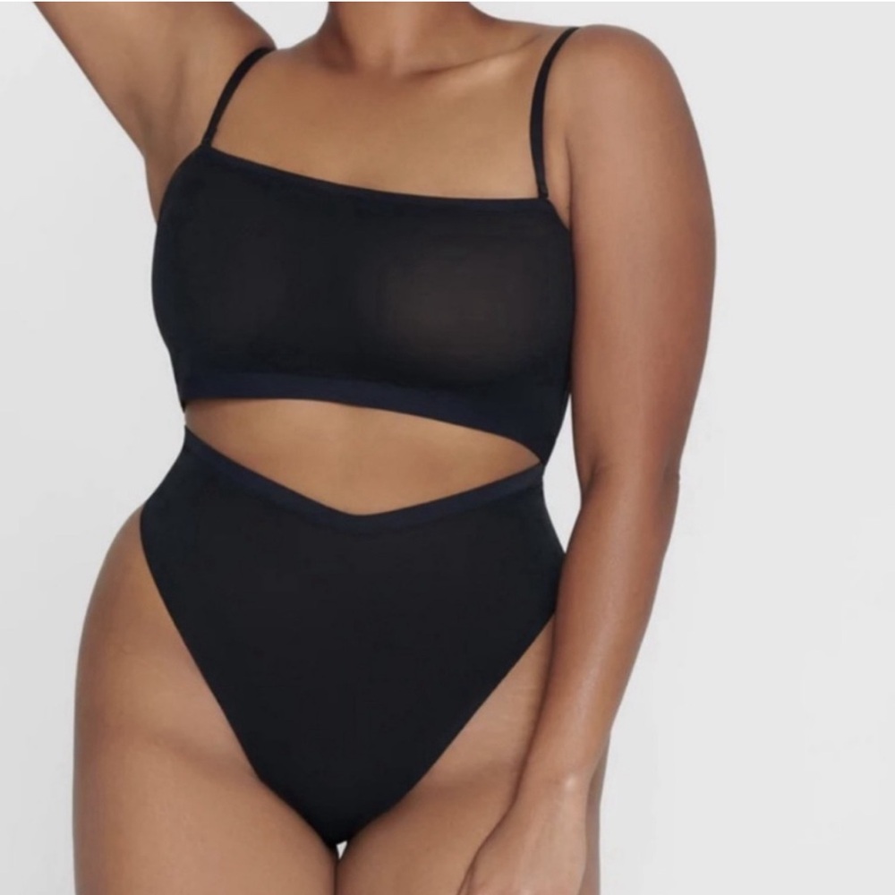 SKIMS Black Cutout High-Waist One-Piece